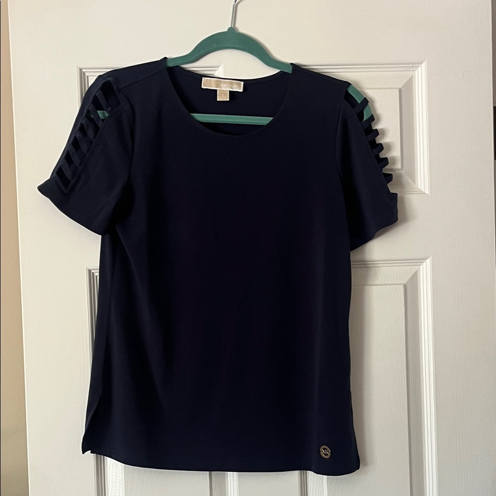Michael Kors Navy Short Sleeve Top with Cut-Out Details
